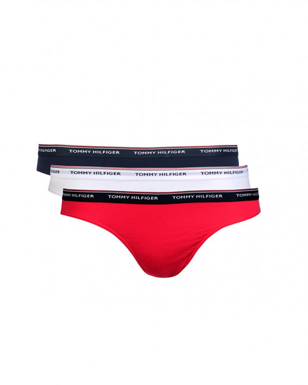 Tommy Hilfiger dámské bikiny kalhotky 3 ks - červená/bílá/tmavě modrá č.1