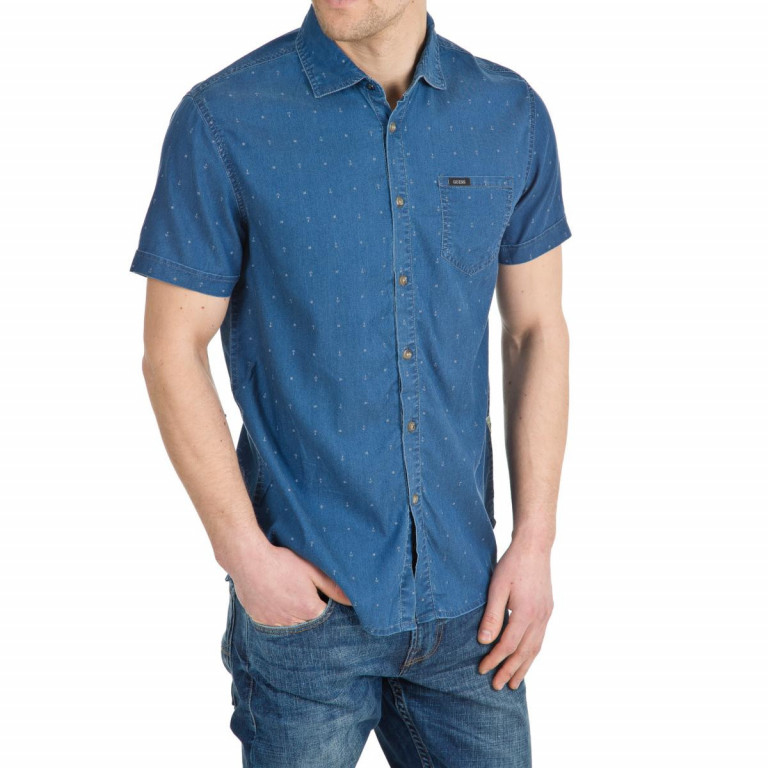 GUESS pánská modrá denim košile s krátkým rukávem č.1