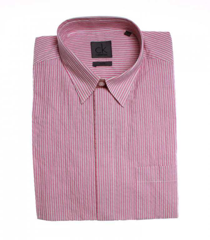 Calvin Klein pánská růžová košile s bílými proužky č.1
