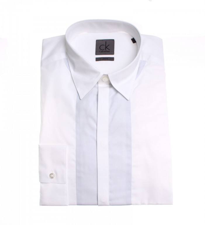 Calvin Klein pánská bílá košile se dvěma světle modrými pruhy č.1
