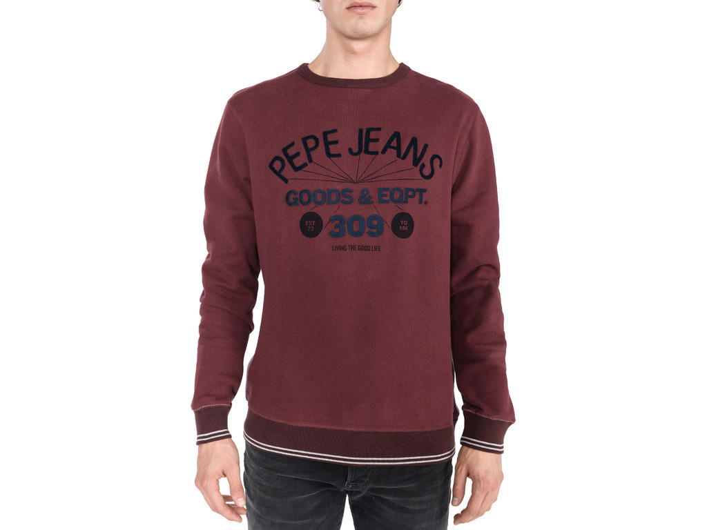 Pepe Jeans pánská tmavě vínová mikina bez kapuce MATEU č.1