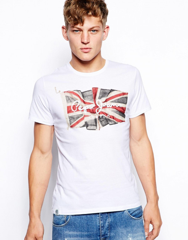 Pepe Jeans pánské bílé tričko FLAG LOGO č.1