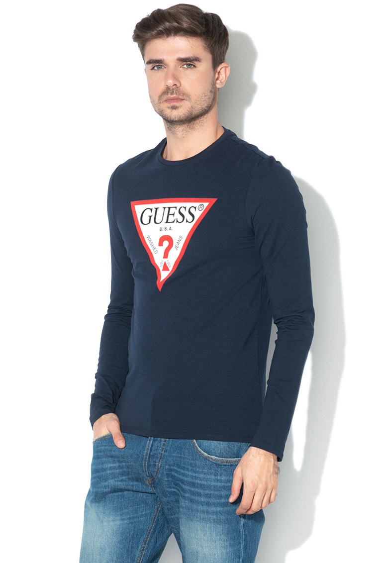 Guess GUESS pánské tmavě modré tričko s dlouhým rukávem