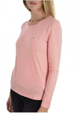Tommy Jeans dámské světle růžové basic tričko s dlouhým rukávem č.1
