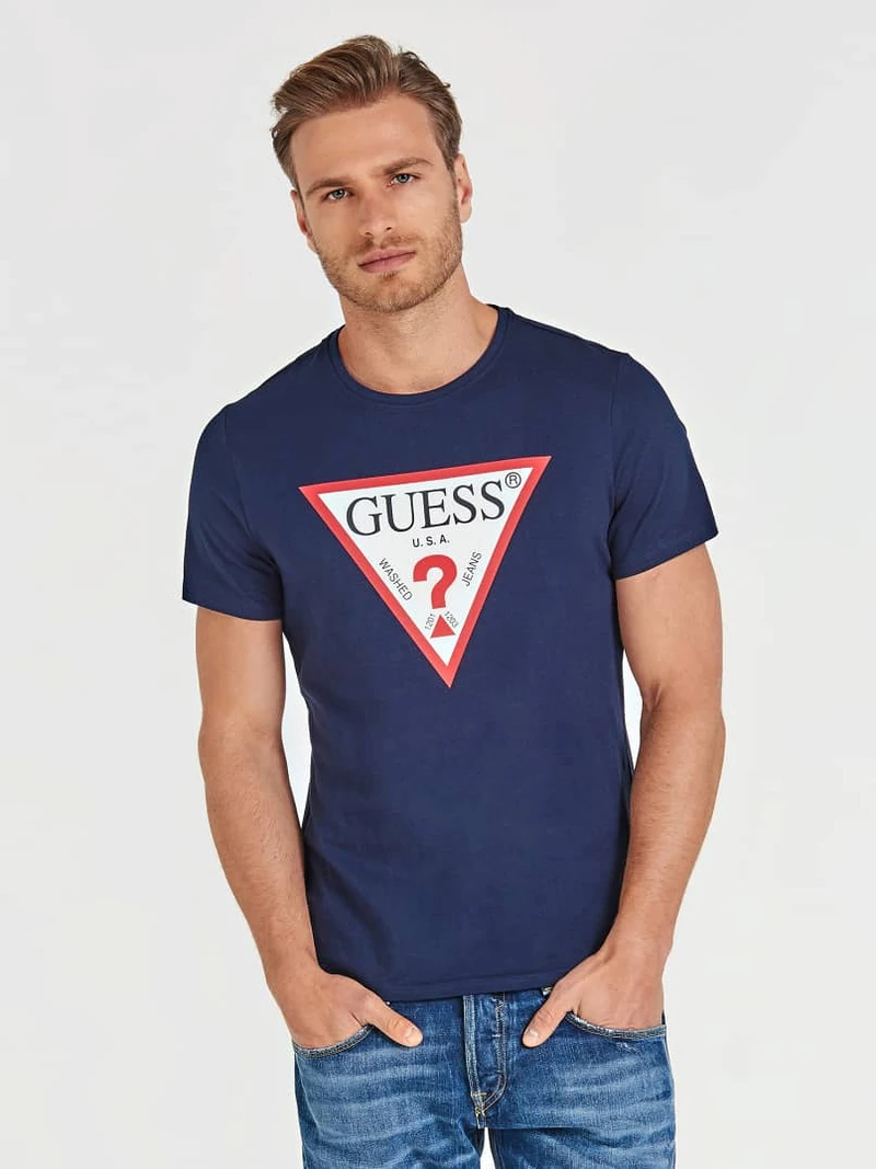 Guess GUESS pánské tmavě modré bavlněné tričko