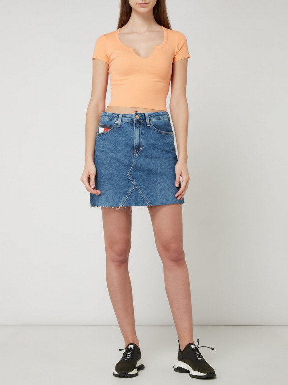 Tommy Jeans dámské oranžové tričko Rib Crop Tee č.1