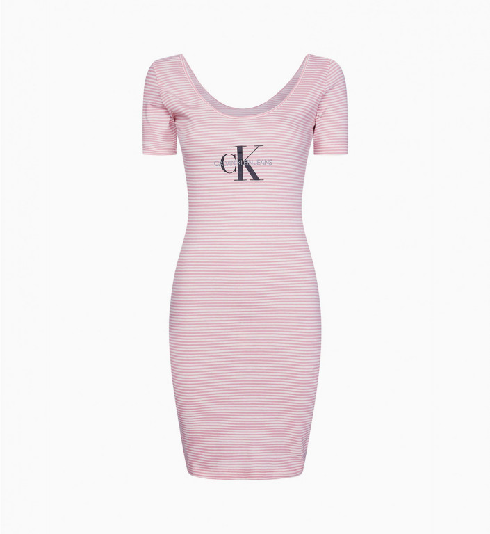 Calvin Klein dámské růžové pruhované šaty Monogram Stripe Ballet Dress č.1