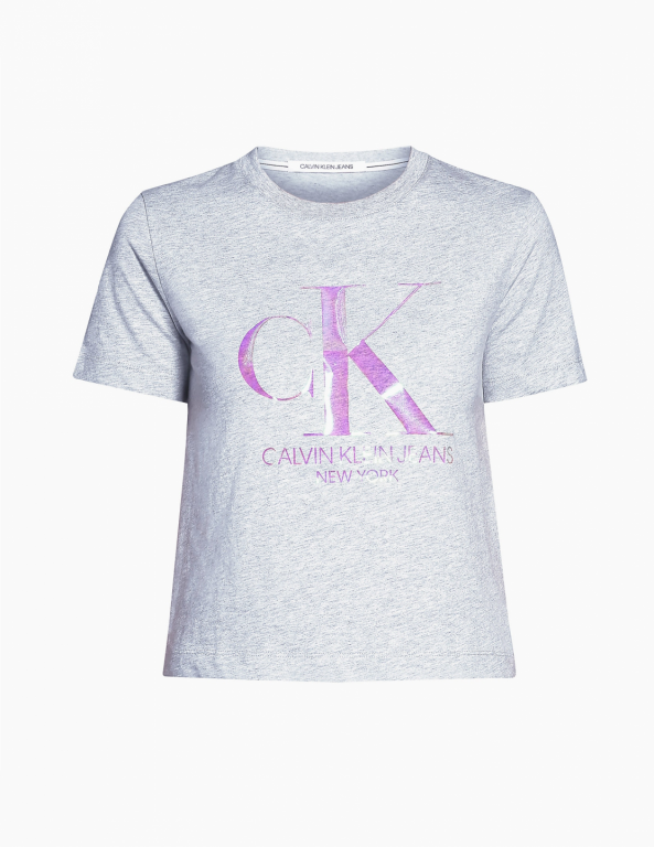 Calvin Klein dámské šedé tričko IRIDESCENT CK STRAIGHT TEE č.1