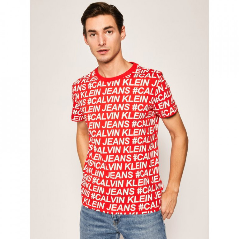Calvin Klein pánské červené tričko LOGO AOP REG TEE č.1