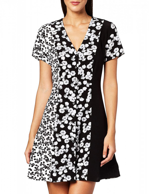 Calvin Klein dámské černo/bílé květinové šaty FLORAL BLOCKING SS DRESS č.1