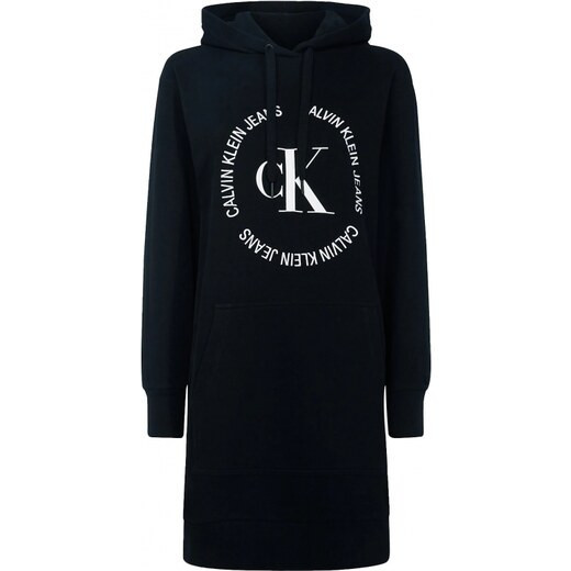 Calvin Klein dámské černé mikinové šaty s kapucí CK ROUND LOGO HOODED KNIT DRESS č.2