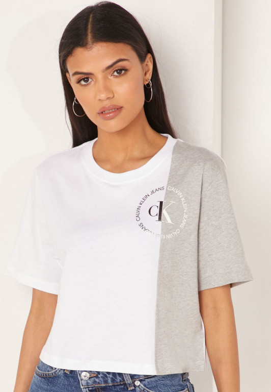 Calvin Klein dámské bílé tričko CK ROUND LOGO BLOCKED TEE č.1