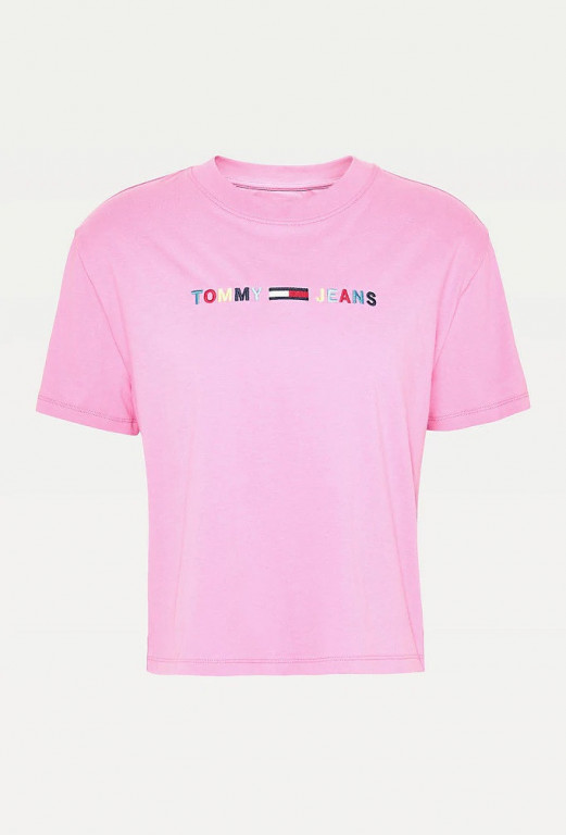 Tommy Jeans dámské růžové tričko TJW COLORED LINEAR LOGO TEE č.1