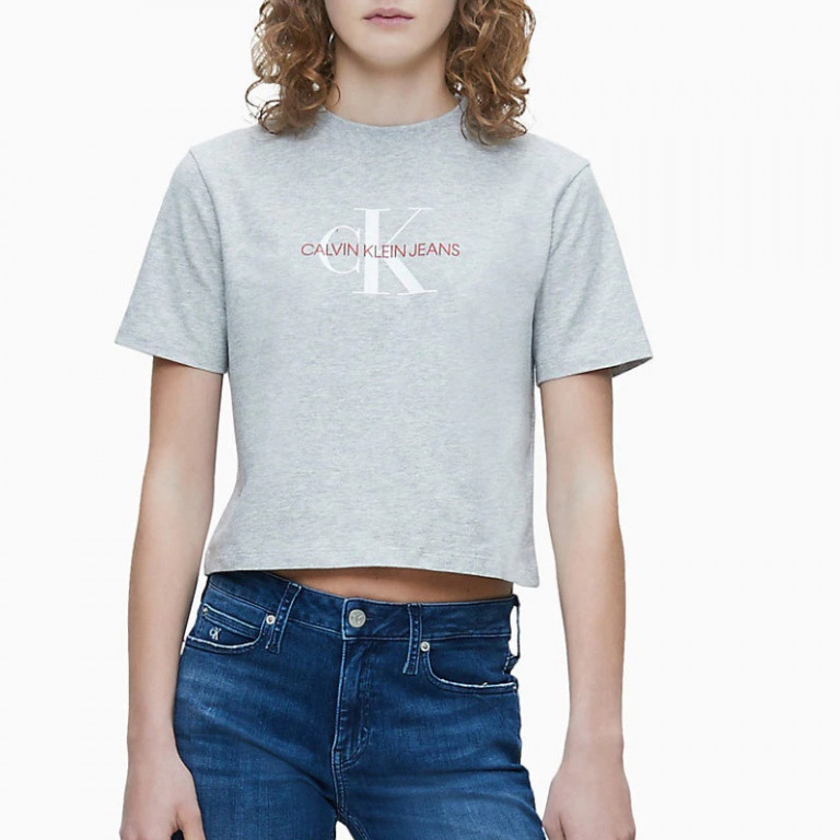 Calvin Klein dámské šedé tričko MONOGRAM MODERN STRAIGHT CROP č.1