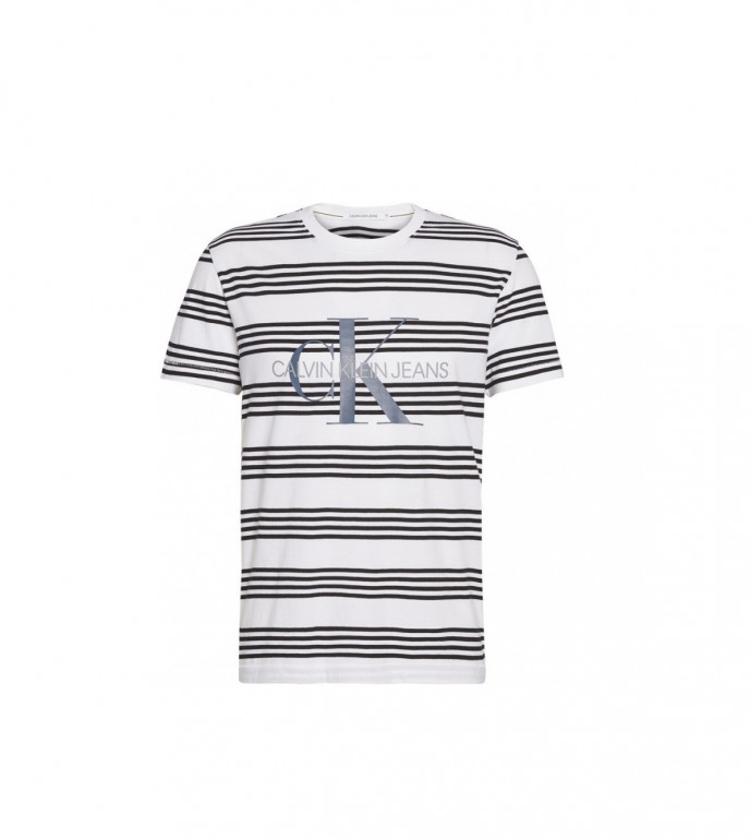 Calvin Klein pánské bílé tričko s pruhy MONOGRAM STRIPE REG TEE č.1