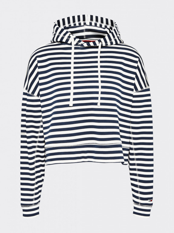 Tommy Jeans dámská modrá mikina s kapucí STRIPE HOODIE č.1