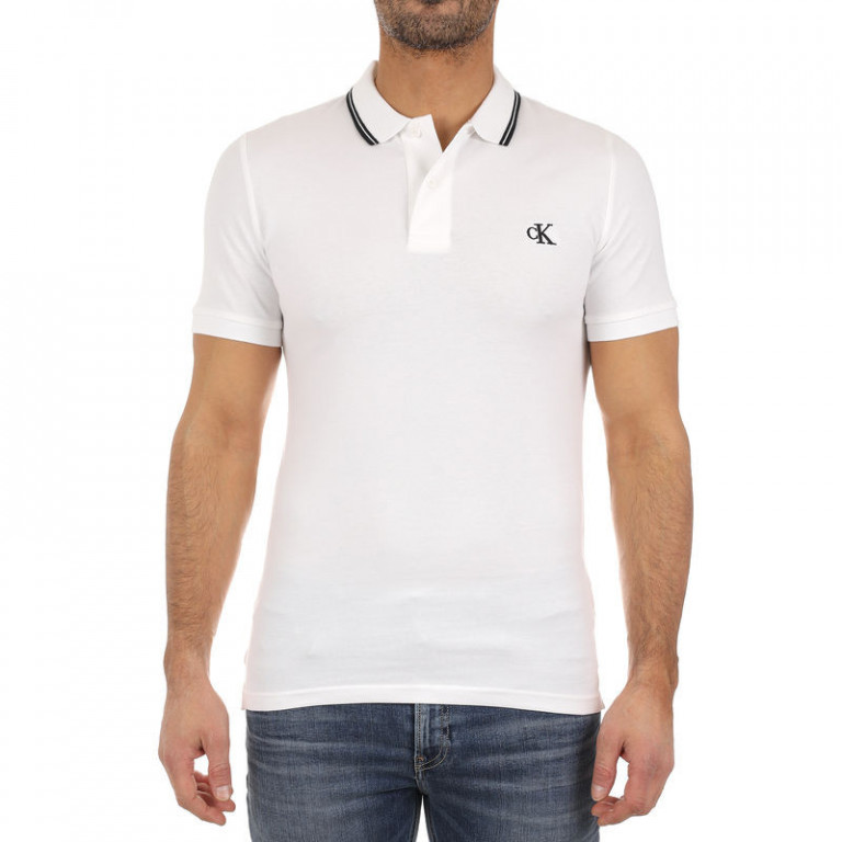 Calvin Klein pánské bílé polo tričko CK ESSENTIAL TIPPING SLIM POLO č.1