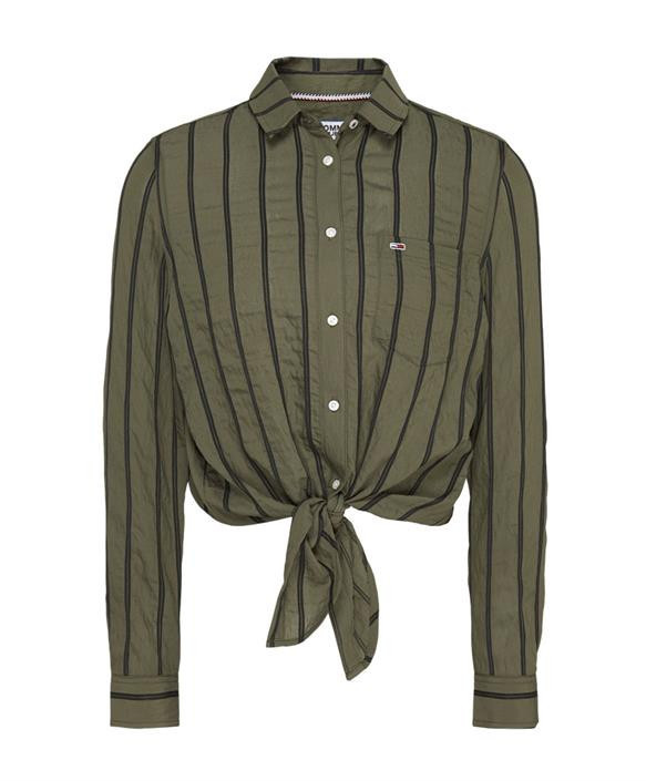 Tommy Jeans dámská olivová košile s uzlem Front Knot Shirt č.1