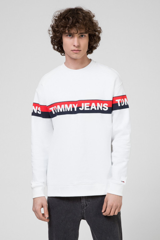 TOMMY JEANS pánská bílá mikina TJM BAND LOGO CREW č.1