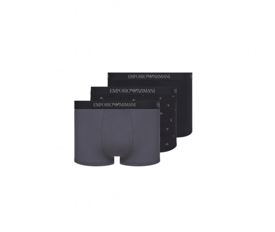 Emporio Armani pánské boxerky - 3 ks černé, šedé, černé se vzorem č.1