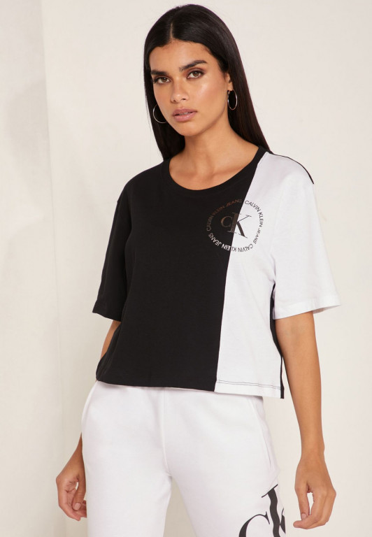 Calvin Klein dámské černé tričko CK ROUND LOGO BLOCKED TEE č.1