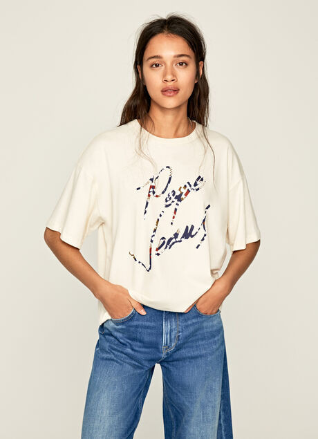 Pepe Jeans dámské krémové oversize tričko Paola č.1
