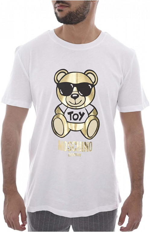 MOSCHINO pánské bílé tričko se zlatým potiskem č.1