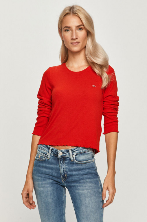 Tommy Jeans dámské červené tričko s dlouhým rukávem TJW RIB CROP LONGSLEEVE č.1