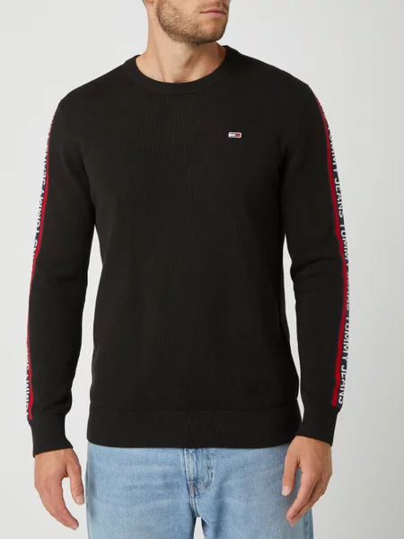 TOMMY JEANS pánský černý svetr s dlouhým rukávem TJM SLEEVE TAPE SWEATER č.1