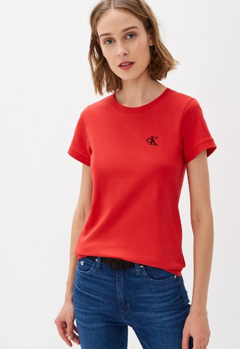 Calvin Klein dámské červené tričko CK EMBROIDERY SLIM TEE č.1
