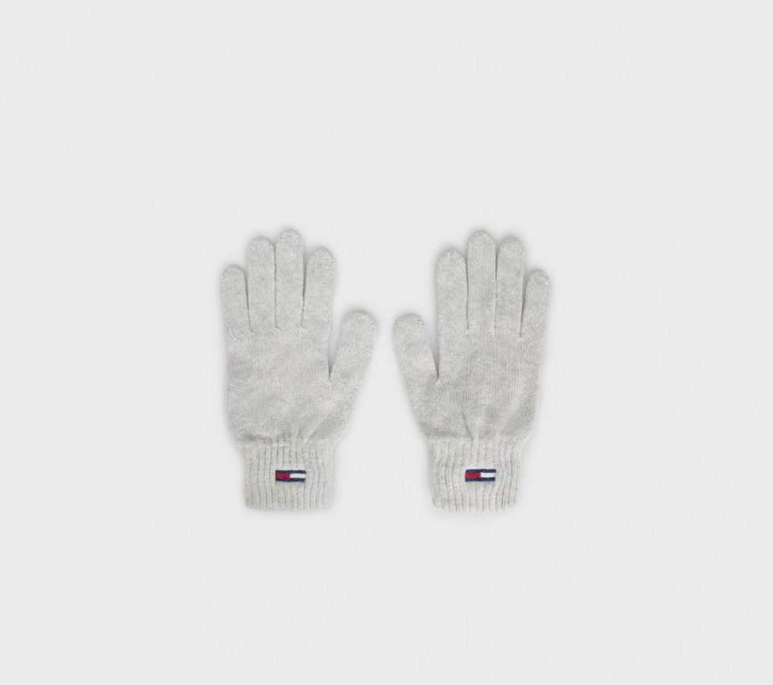 Tommy Hilfiger dámské pletené šedé rukavice TJW BASIC FLAG RIB GLOVES č.1