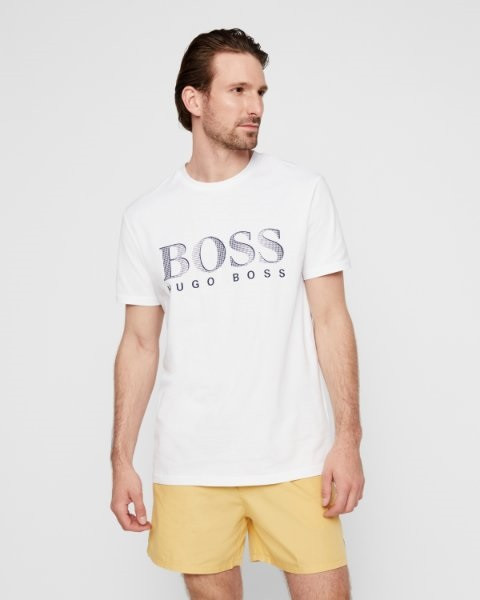 Hugo Boss pánské bílé tričko UPF50+ s nápisem č.1