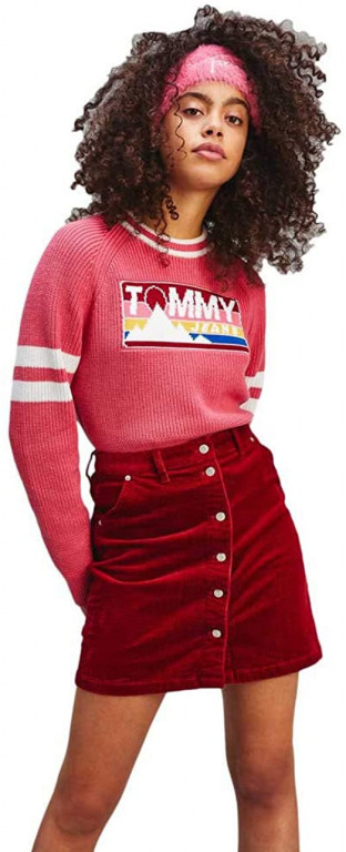 Tommy Jeans dámská červená manžestrová sukně TJW CORD BUTTON THRU SKIRT č.1