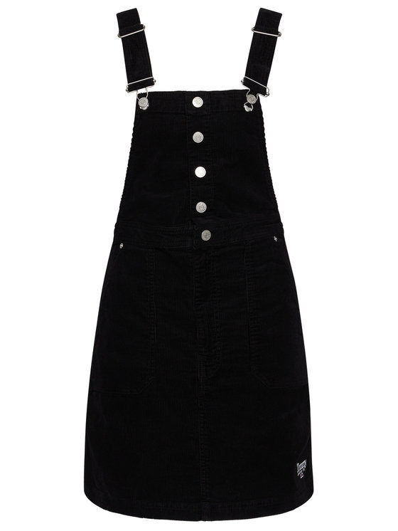 Tommy Jeans dámská černá laclová sukně CROSSBACK DUNGAREE DRESS č.1