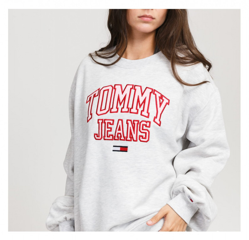 Tommy Jeans dámská šedá mikina TJW COLLEGIATE LOGO CREW č.1