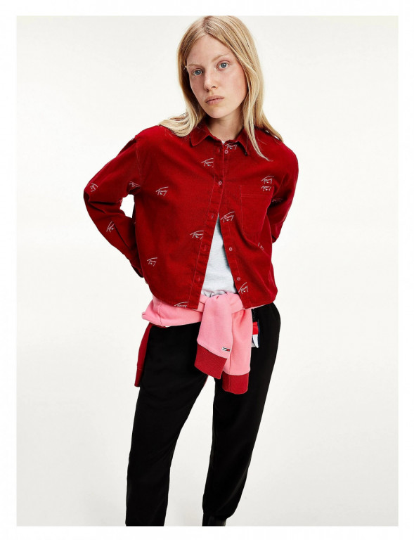 Tommy Jeans dámská červená manšestrová košile TJW CRITTER CORD SHIRT č.1