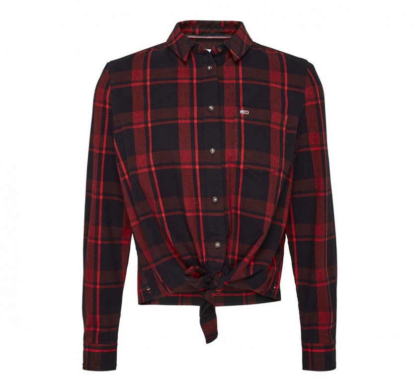 Tommy Jeans dámská červeno-černá košile s uzlem TJW CHECK FRONT KNOT SHIRT č.1