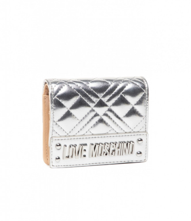 LOVE MOSCHINO dámská malá stříbrná peněženka QUILTED NAPPA PU ARGENTO č.1