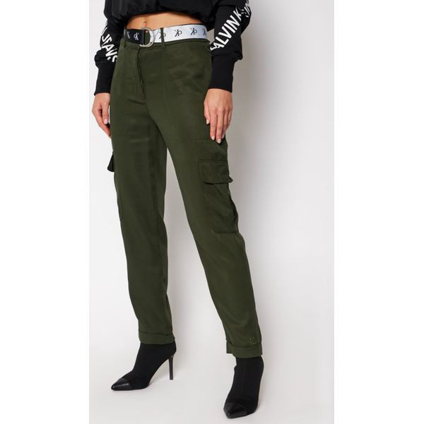 Calvin Klein dámské zelené kalhoty BELTED UTILITY TAPERED PANT č.1