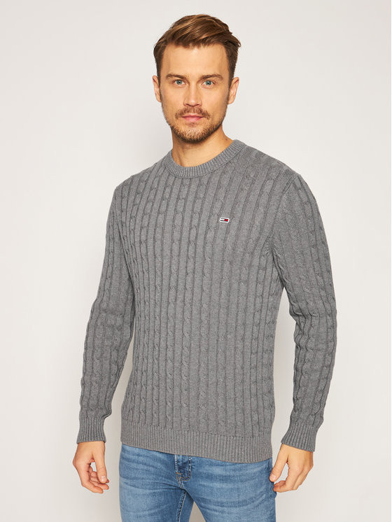 Tommy Jeans pánský šedý svetr TJM ESSENTIAL CABLE SWEATER č.1