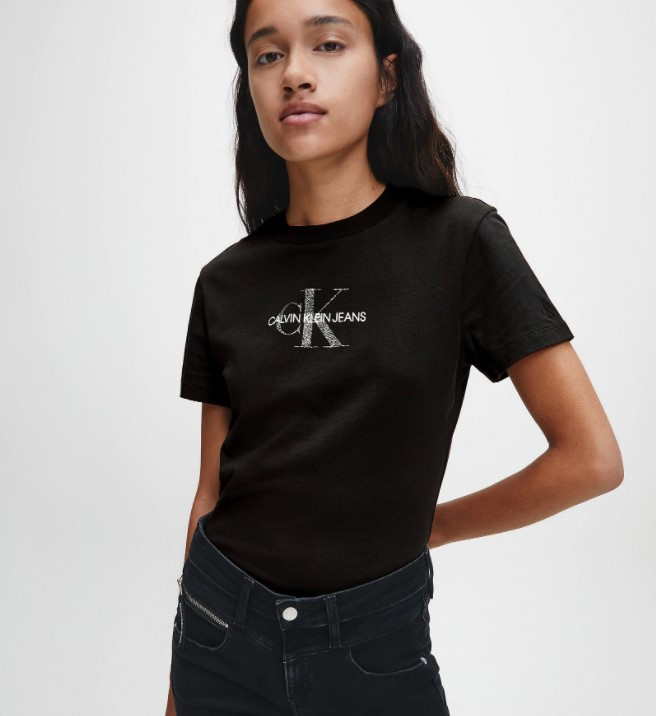 Calvin Klein dámské černé triko GLITTER MONOGRAM TEE č.1