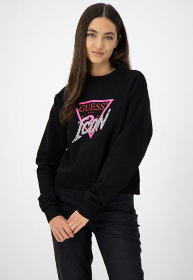 GUESS dámská černá mikina s kamínky ICON FLEECE č.1