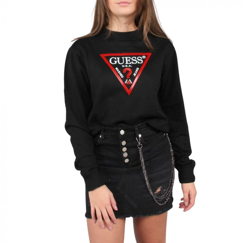Guess GUESS dámská černá mikina VINYL TRIANGLE FLEECE