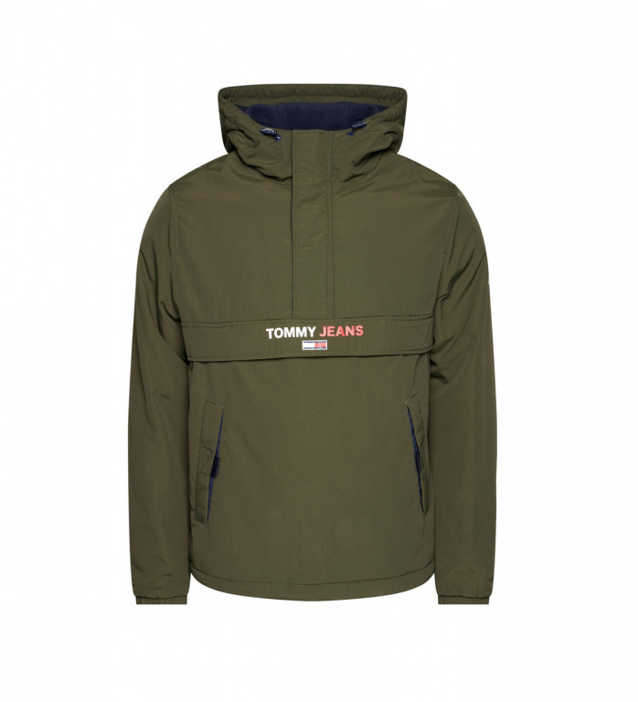 Tommy Jeans pánská olivová bunda TJM SOLID POPOVER JACKET č.1
