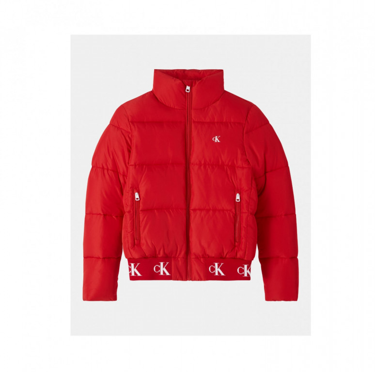 Dámská červená zimní bunda REPEATED CK HEM LOGO PUFFER č.1