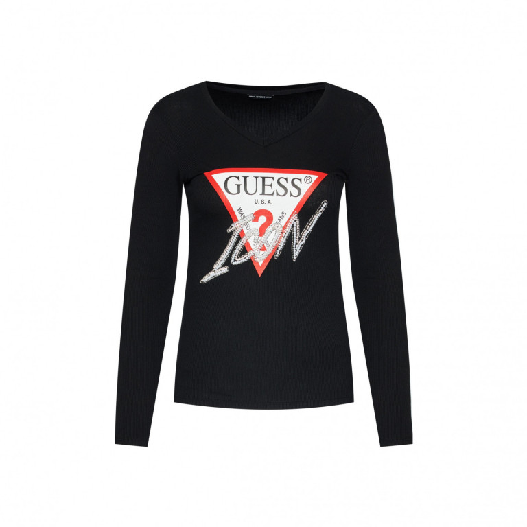 GUESS dámské černé tričko s dlouhým rukávem LS VN ICON TEE č.1