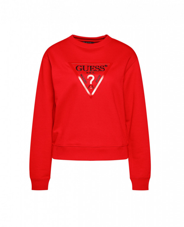 GUESS dámská červená mikina VINYL TRIANGLE FLEECE č.1