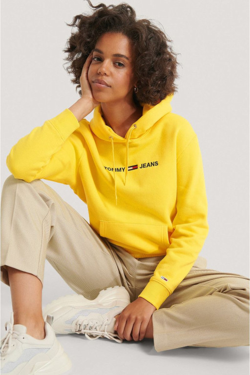 Tommy Jeans dámská žlutá mikina s kapucí TJW LINEAR LOGO HOODIE č.1