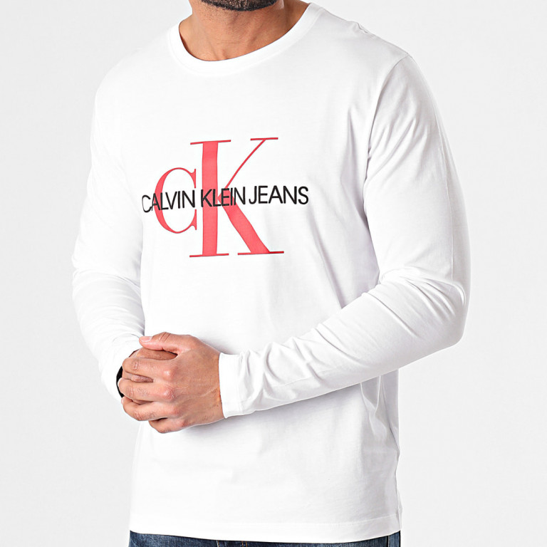 Calvin Klein pánské bílé tričko s dlouhým rukávem MONOGRAM LS TEE č.1