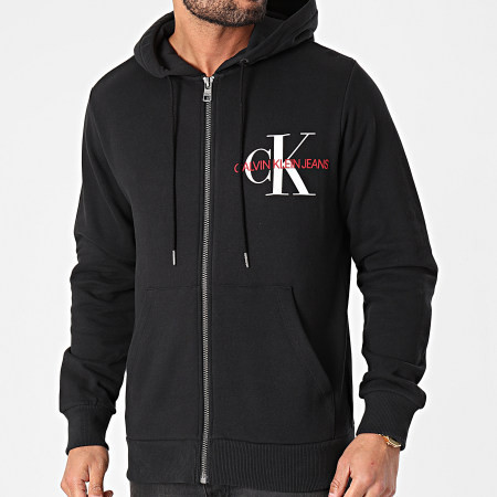 Calvin Klein pánská černá mikina s kapucí ZIP THRU MONOGRAM HOODIE č.1